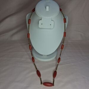 Lc Lauren Conrad Station Chain Dyed Howlite Coral Red/Orange. Toggle closure M